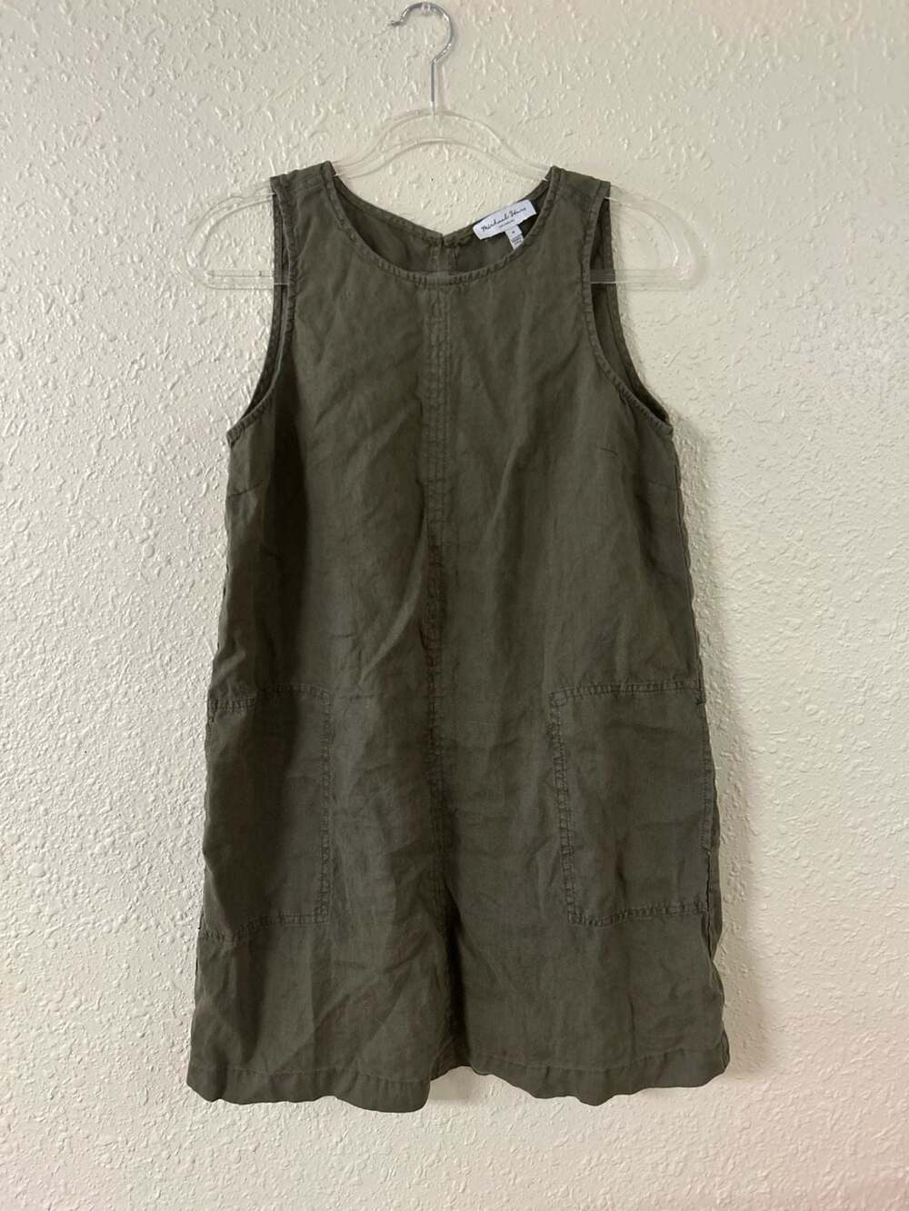 Michael Stars Women's Olive Green 100% Linen Sleeveless Shift Dress Size M
